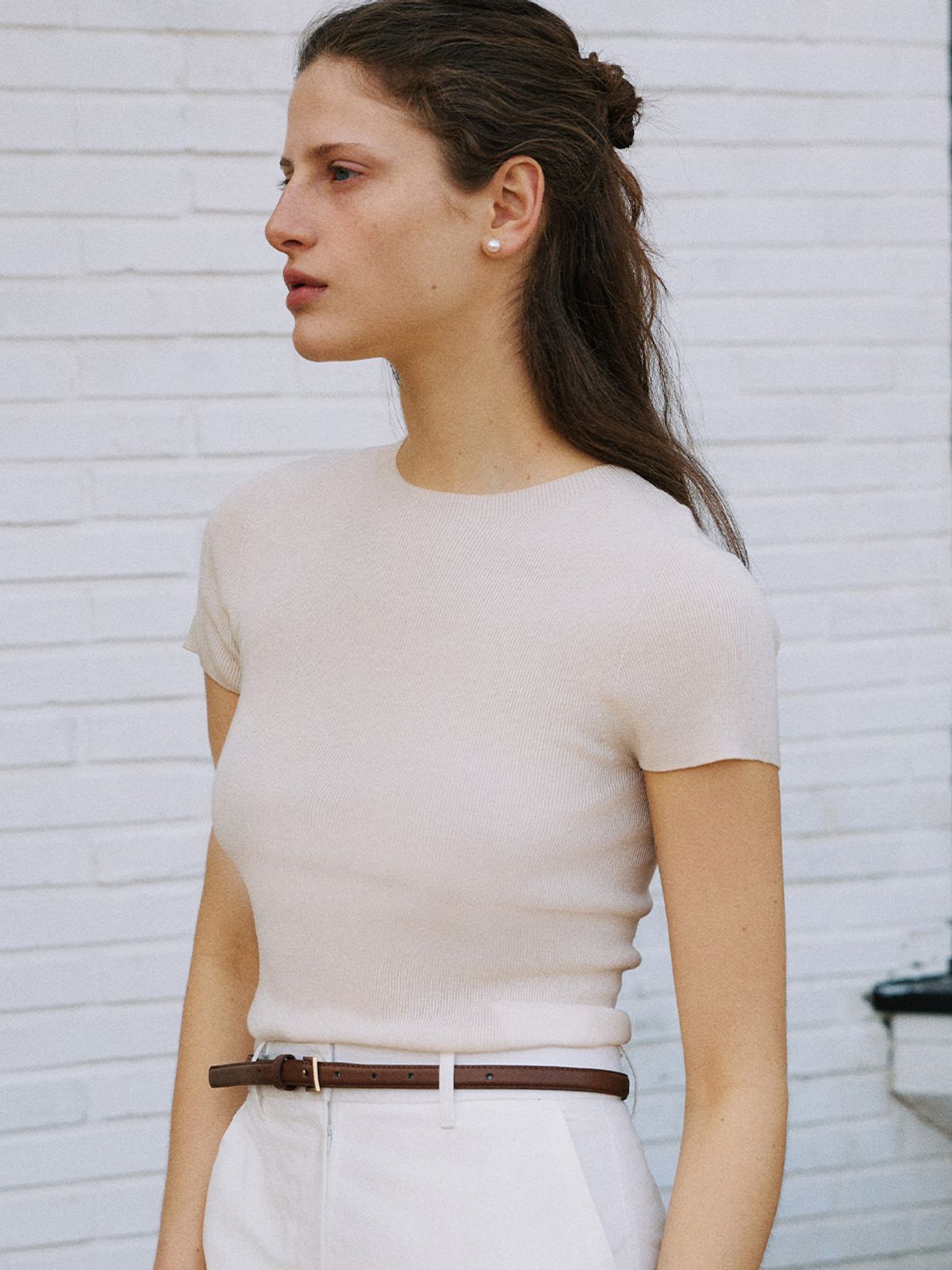 안젤로비안코(ANGELO BIANCO) Whole Garment Silk Soft Rib Knit Top_2color