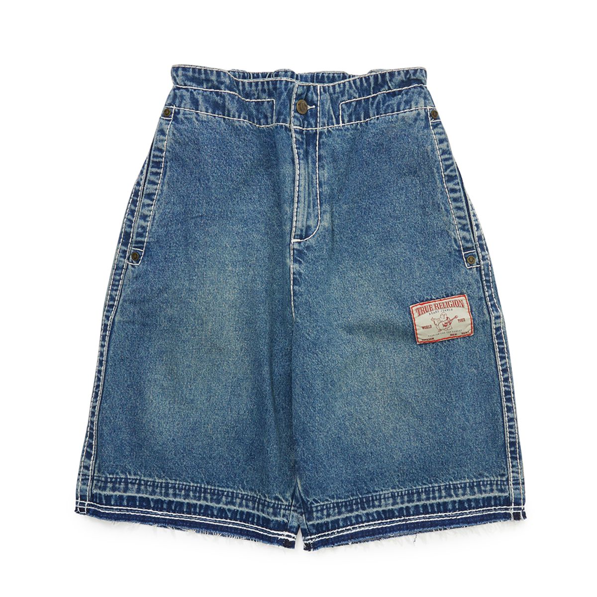 트루릴리젼(TRUERELIGION) DOUBLE POCKET WIDE DENIM SHORTS_WASHED INDIGO