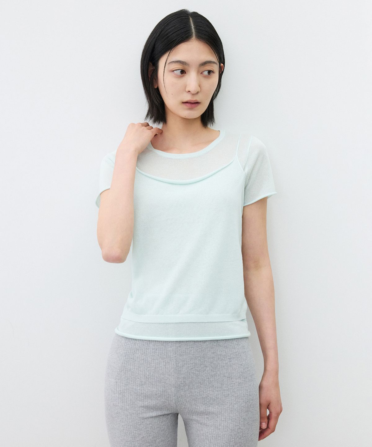 수아레 우먼(SUARE WOMEN) (우먼)베일 린넨 레이어드 니트(SET) 민트