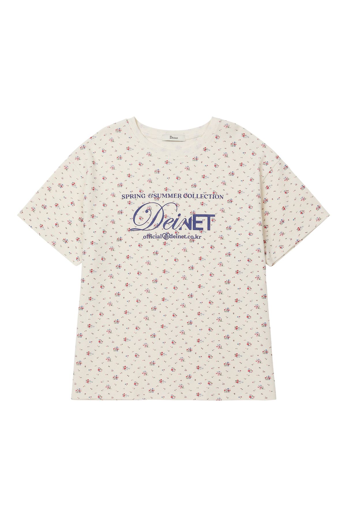 다이닛(DEINET) SOFT WAFFLE FLOWER T-SHIRT IN IVORY