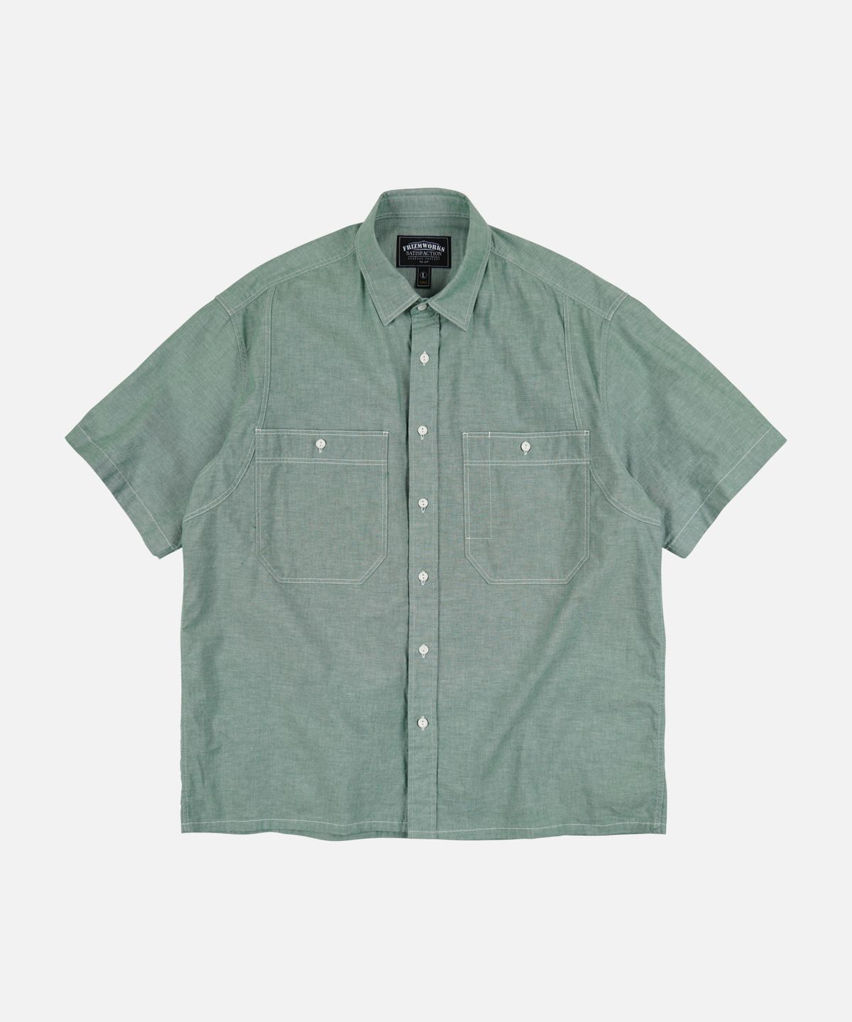 프리즘웍스(FRIZMWORKS) CHAMBRAY BIG POCKET HALF SHIRT _ GREEN