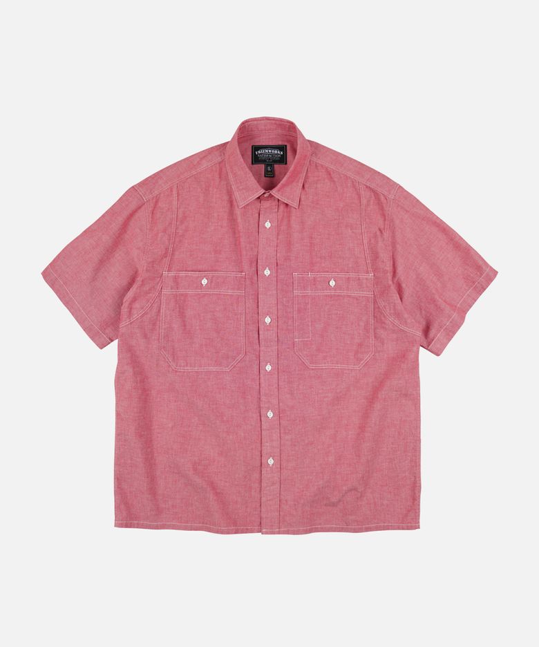CHAMBRAY BIG POCKET HALF SHIRT _ RED