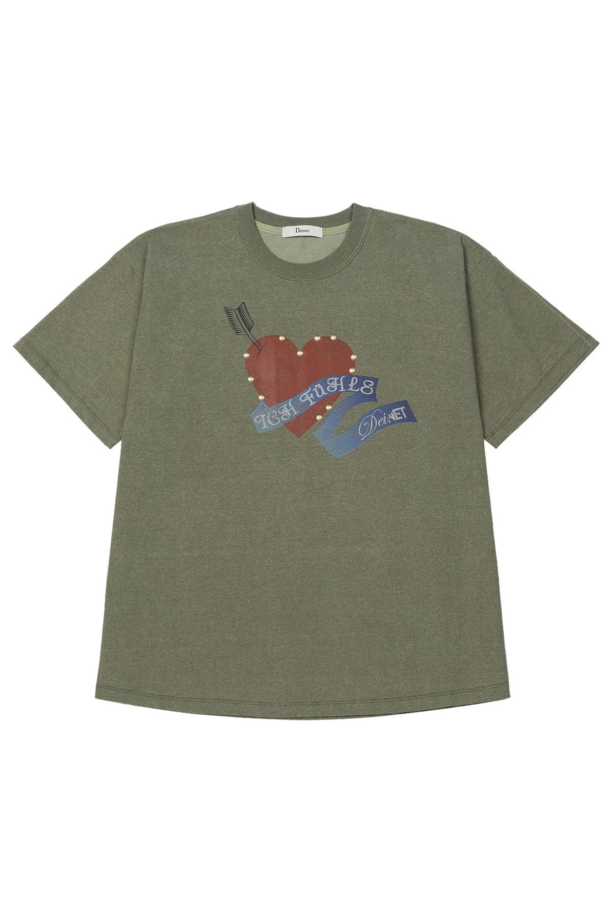 다이닛(DEINET) STUD HEART T-SHIRT IN KHAKI