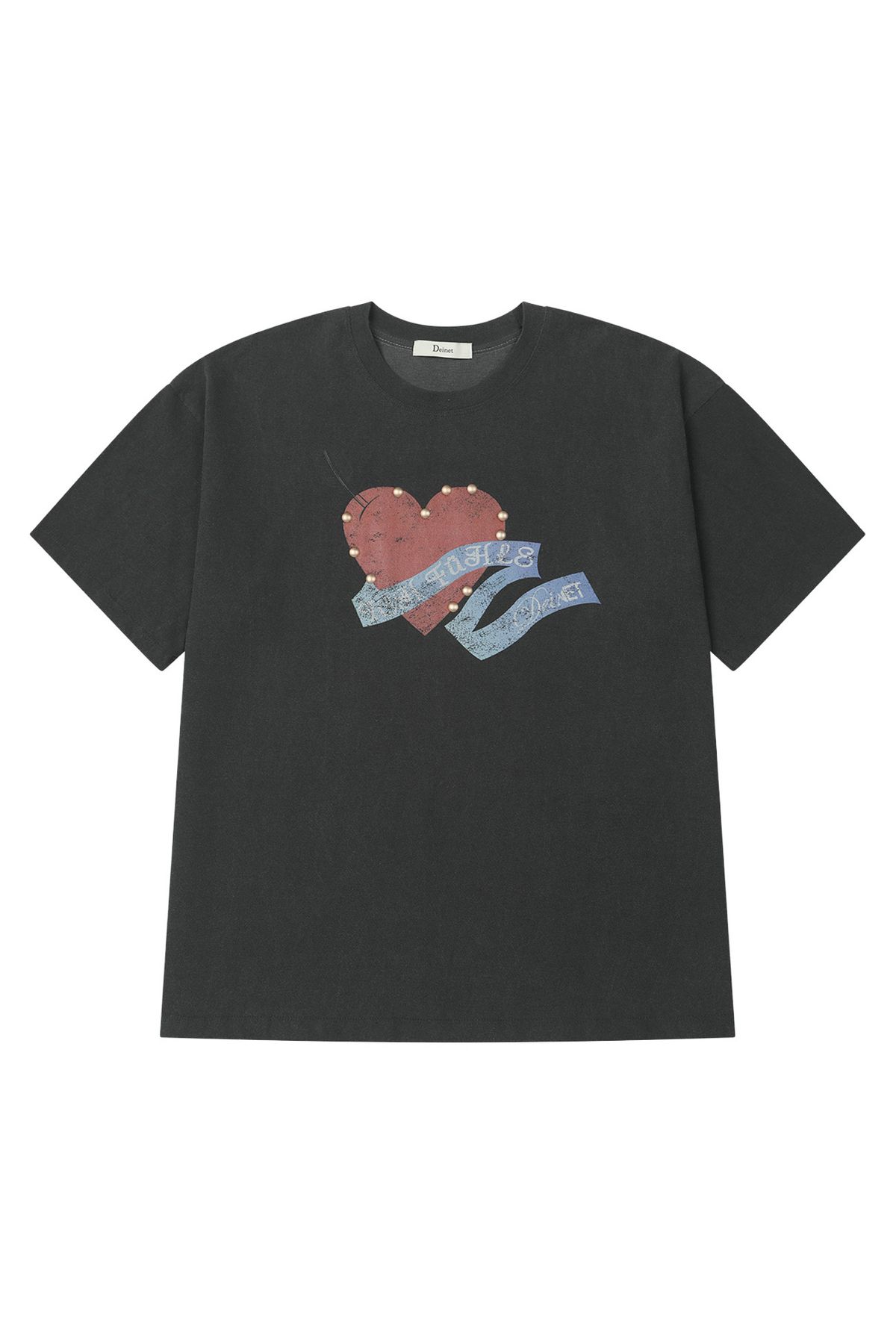 다이닛(DEINET) STUD HEART T-SHIRT IN CHARCOAL