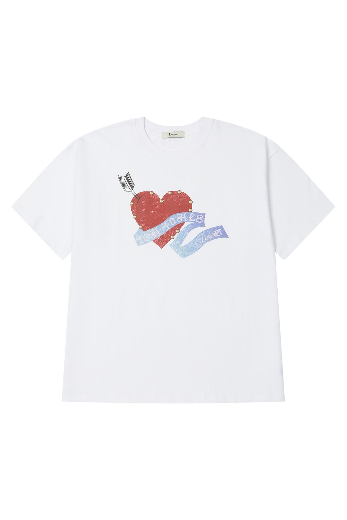 다이닛(DEINET) STUD HEART T-SHIRT IN WHITE