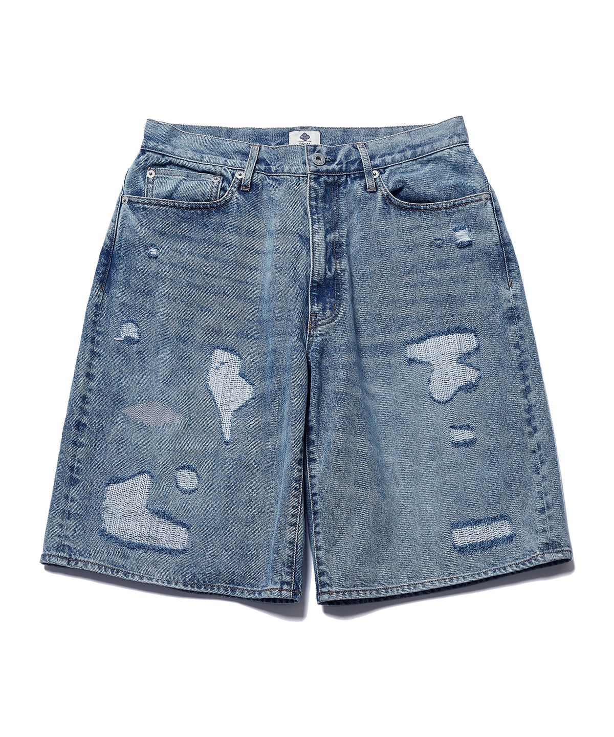 에스파이(ESFAI) DESTROYED DENIM SHORTS (MID BLUE)