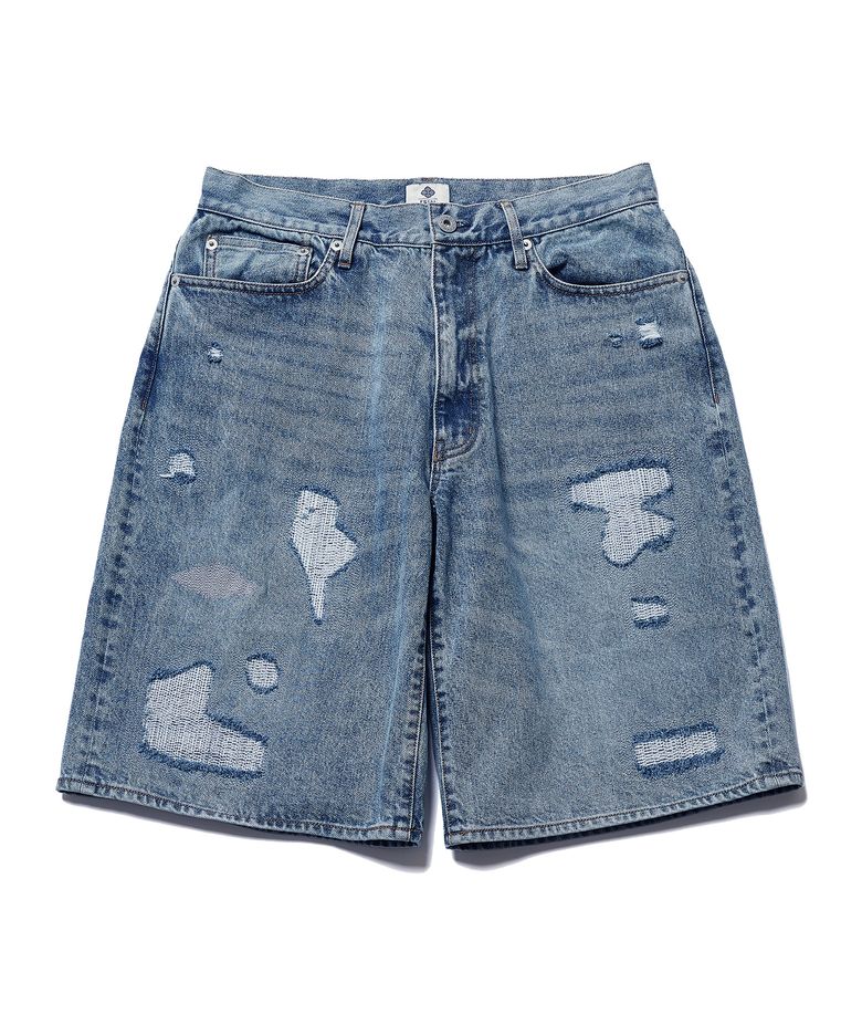 DESTROYED DENIM SHORTS (MID BLUE)