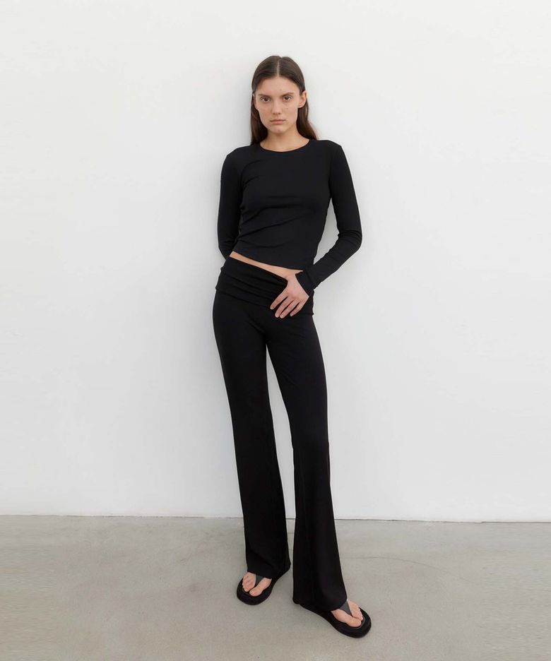 Foldable Ribbed Pants - Black