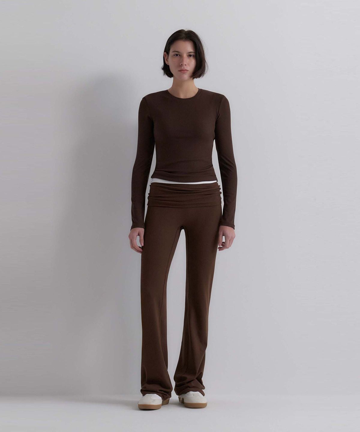 오베르(AUBER) Foldable Ribbed Pants - Brown