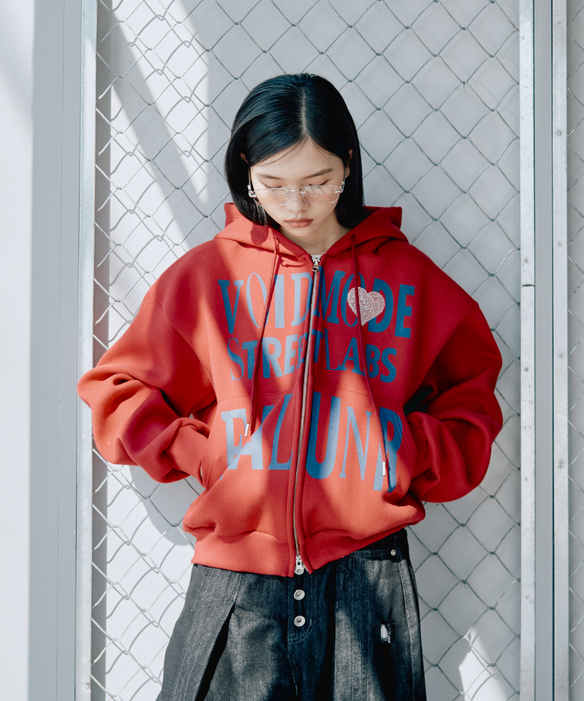 언유즈랩(UNUSEDLAB) 하트 핫픽스 집업 후드 [레드]
