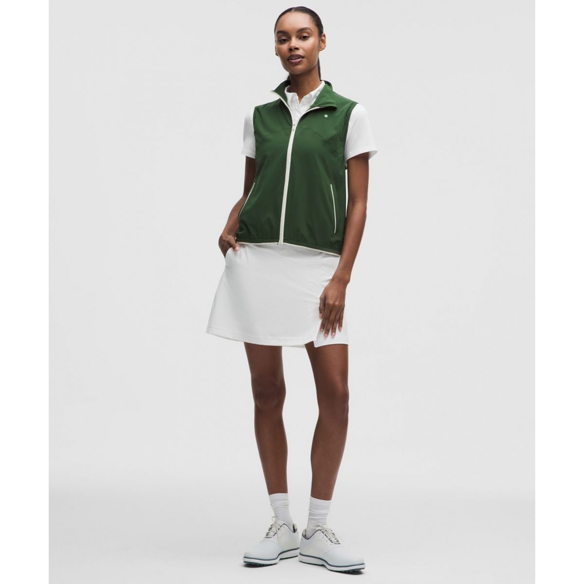 룰루레몬(LULULEMON) 스트레치 트윌 프런트 플리트 골프 스커트 *임브로이더드 로고  WHT