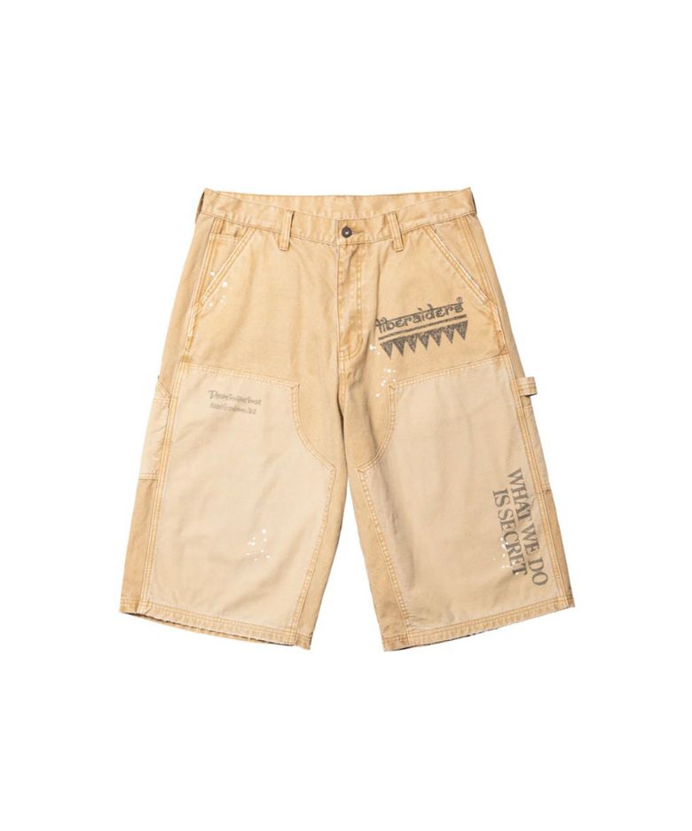 HANDWRITING CANVAS WORK SHORTS - BEIGE