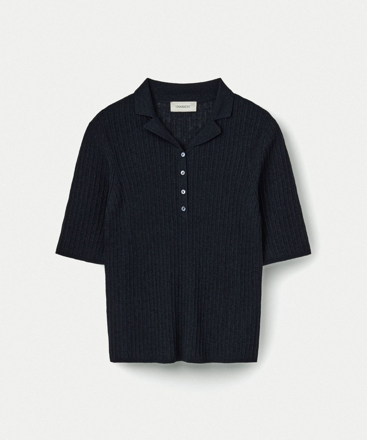 우마뭉(UMARMUNG) Linen Cotton Ribbed Collared Pullover_Midnight