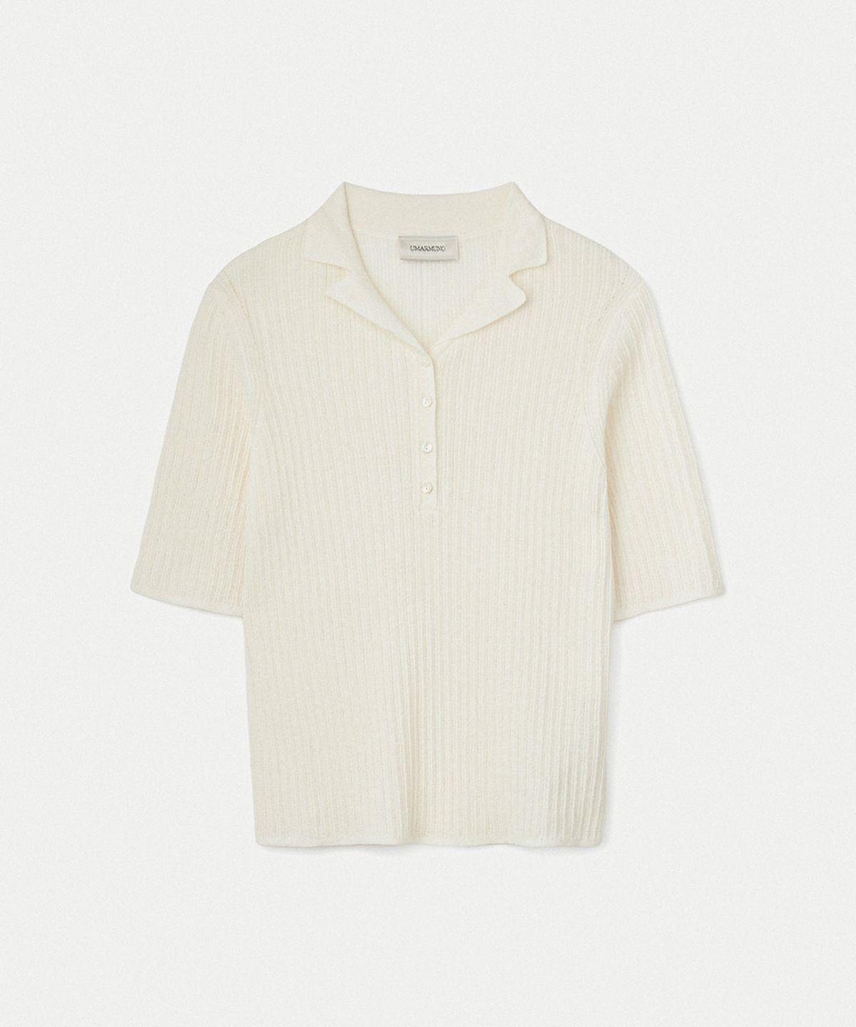 우마뭉(UMARMUNG) Linen Cotton Ribbed Collared Pullover_Ivory