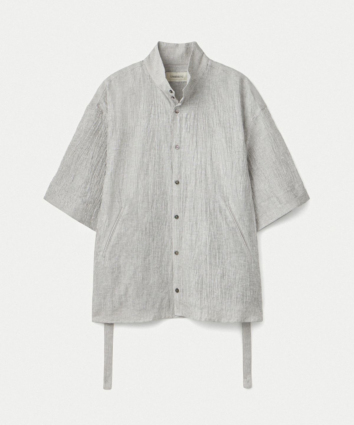 우마뭉(UMARMUNG) Japanese Crinkled Linen Convertible Collared Shirts_Porcelain