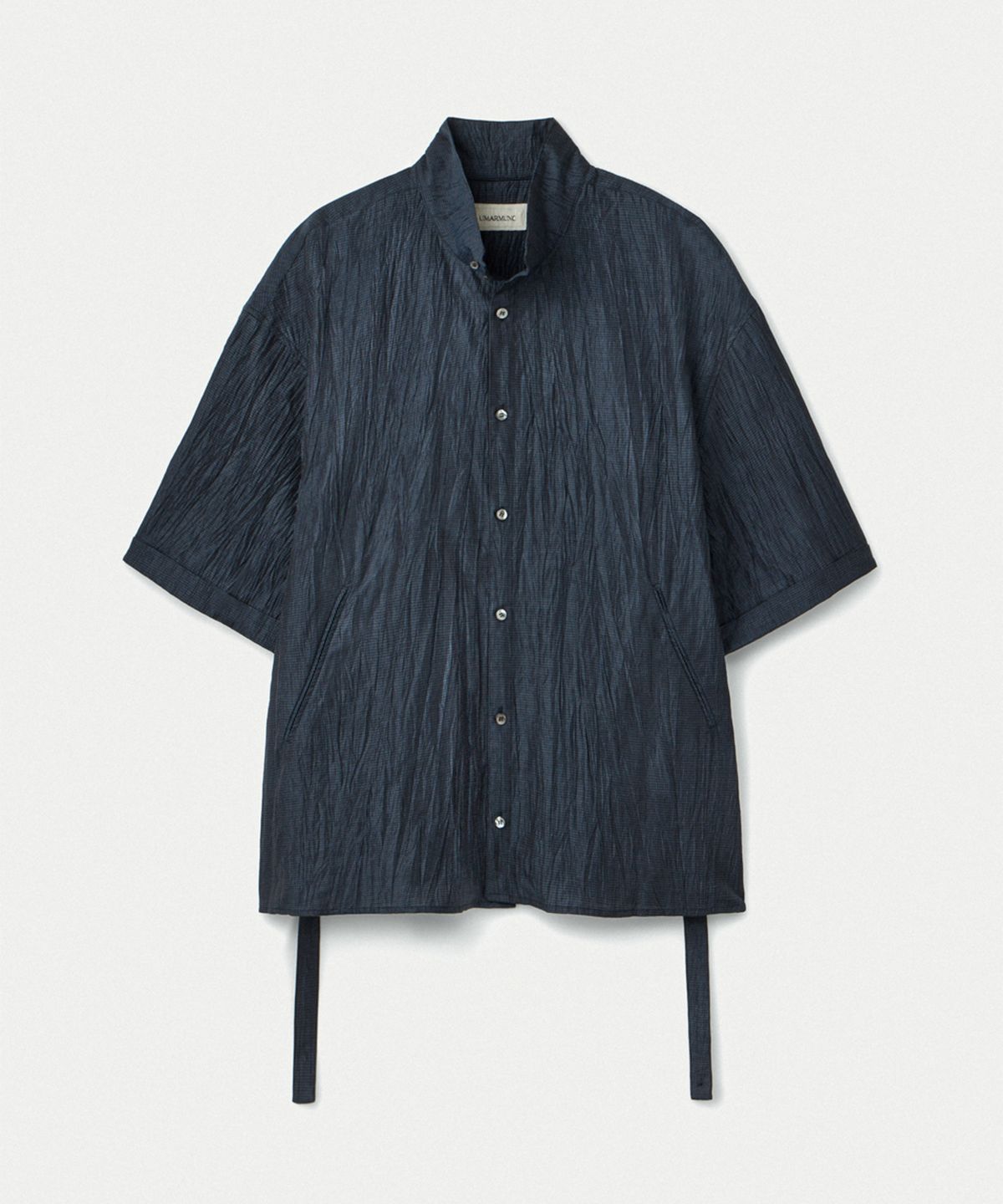 우마뭉(UMARMUNG) Japanese Crinkled Linen Convertible Collared Shirts_Mystic Navy