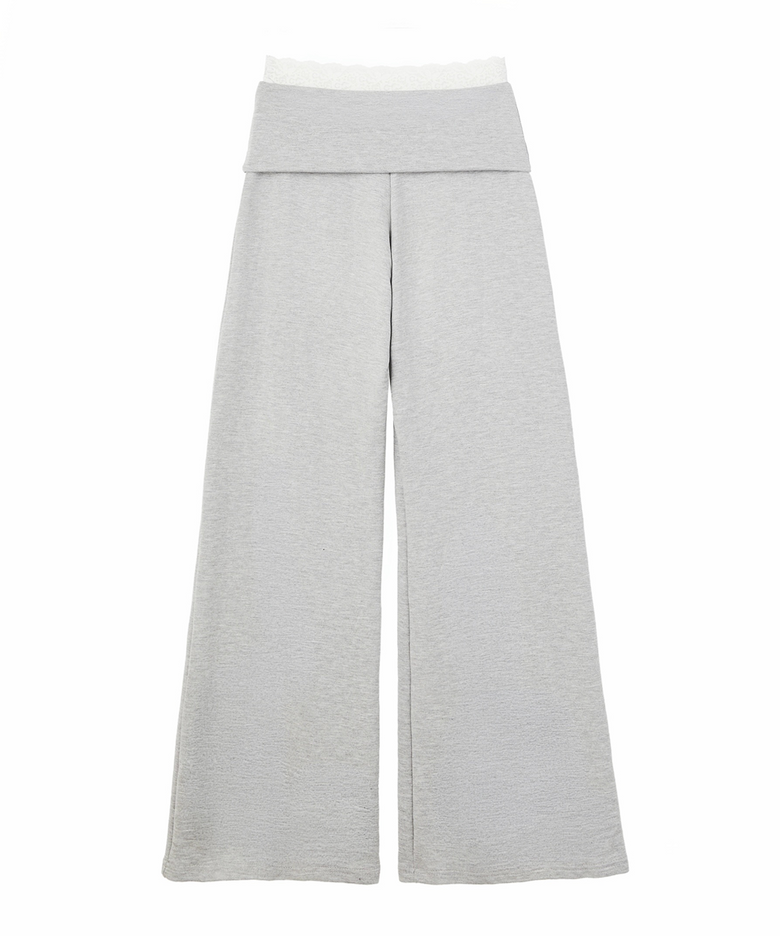 Lace trim silhouette folding pants (GY)