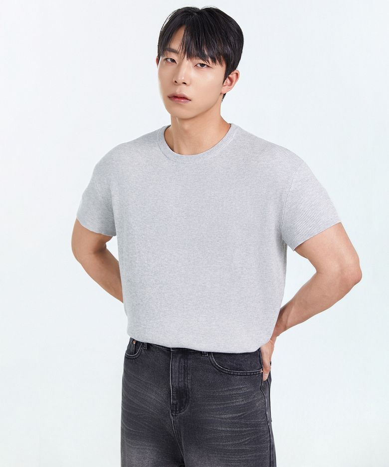 썸머 워셔블 세미 머슬핏 크롭 반팔 니트