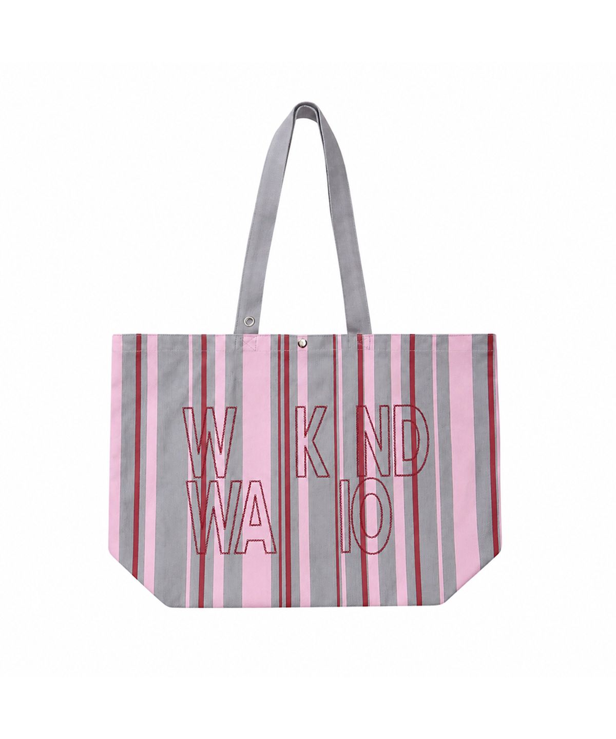 이이이알알알(EEERRR) Weekend warrior stripe embroid canvas tote-bag (Pink gray)