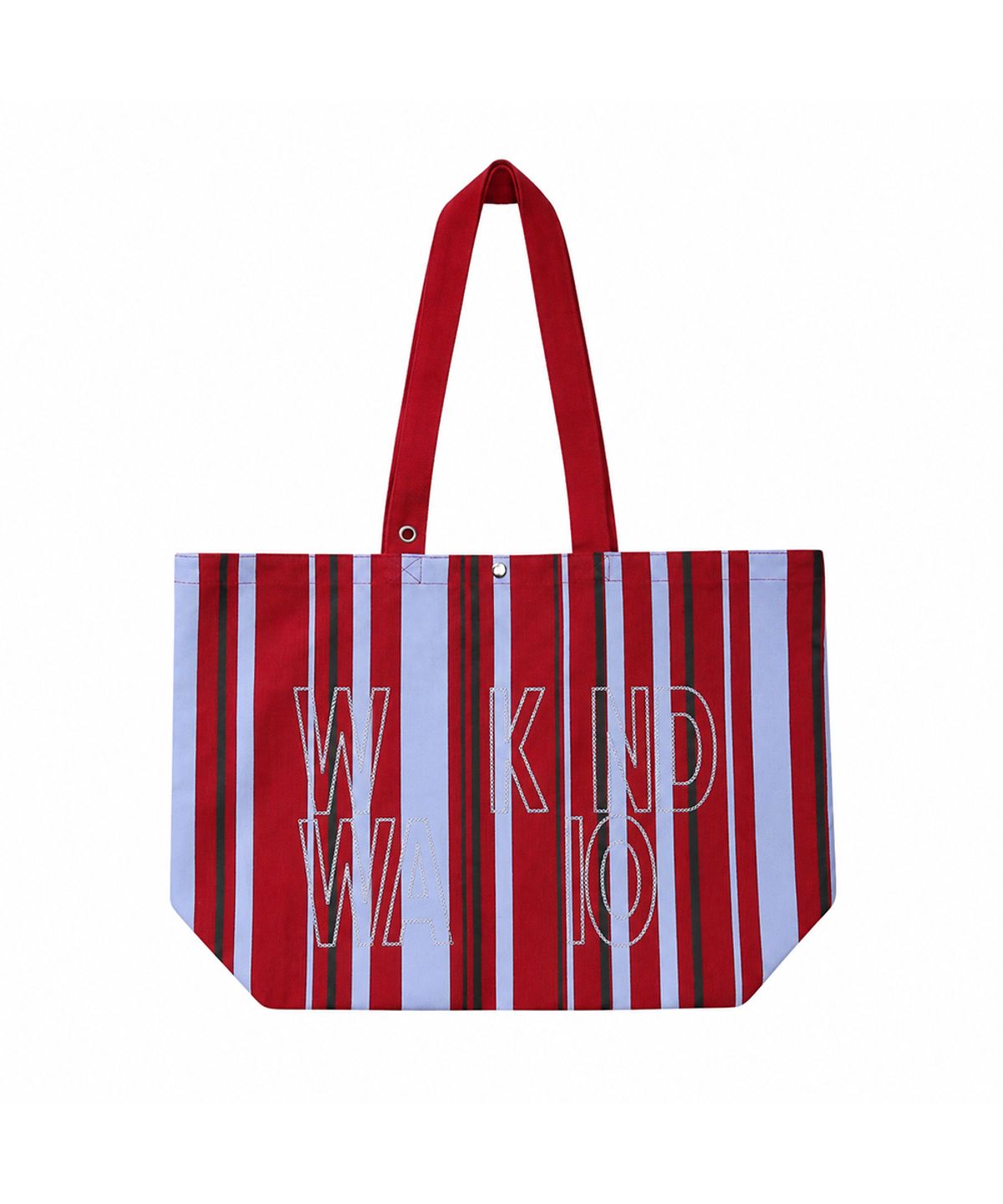 이이이알알알(EEERRR) Weekend warrior stripe embroid canvas tote-bag (Red cyan)