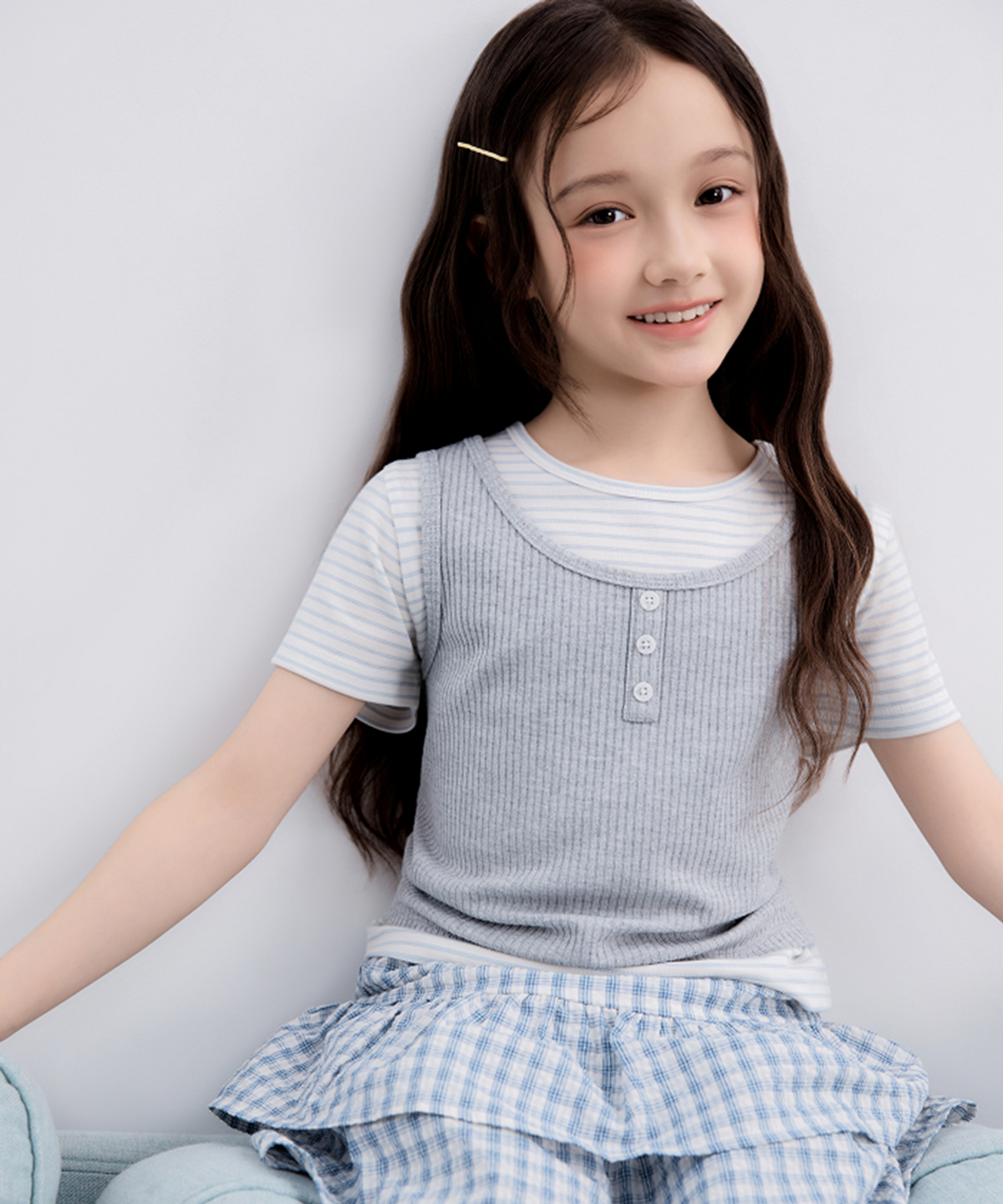 스파오 키즈(SPAO KIDS) [키즈] 여아 스트라이프 레이어드 반팔티_SPRPG25KG5