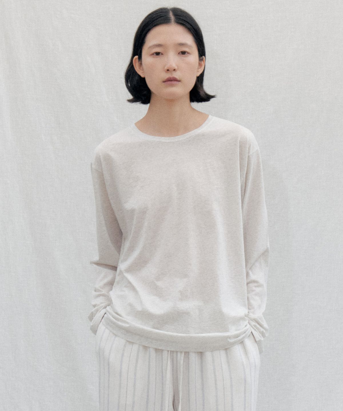 스텝어라운드(STEP AROUND) Loose Fit Cotton Long Sleeve Tee_OATMEAL