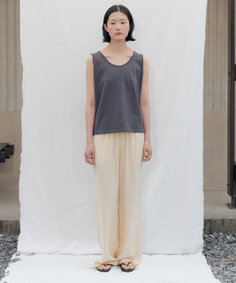 Silky Pajama Tuck Pants_CREAM