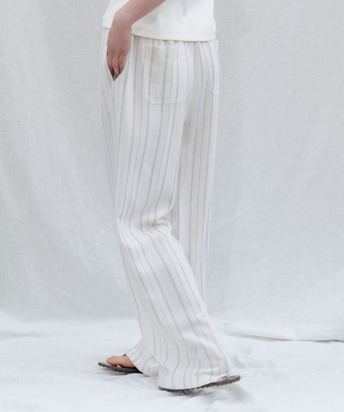 스텝어라운드(STEP AROUND) Linen Stripe Easy Banding Pants_OATMEAL