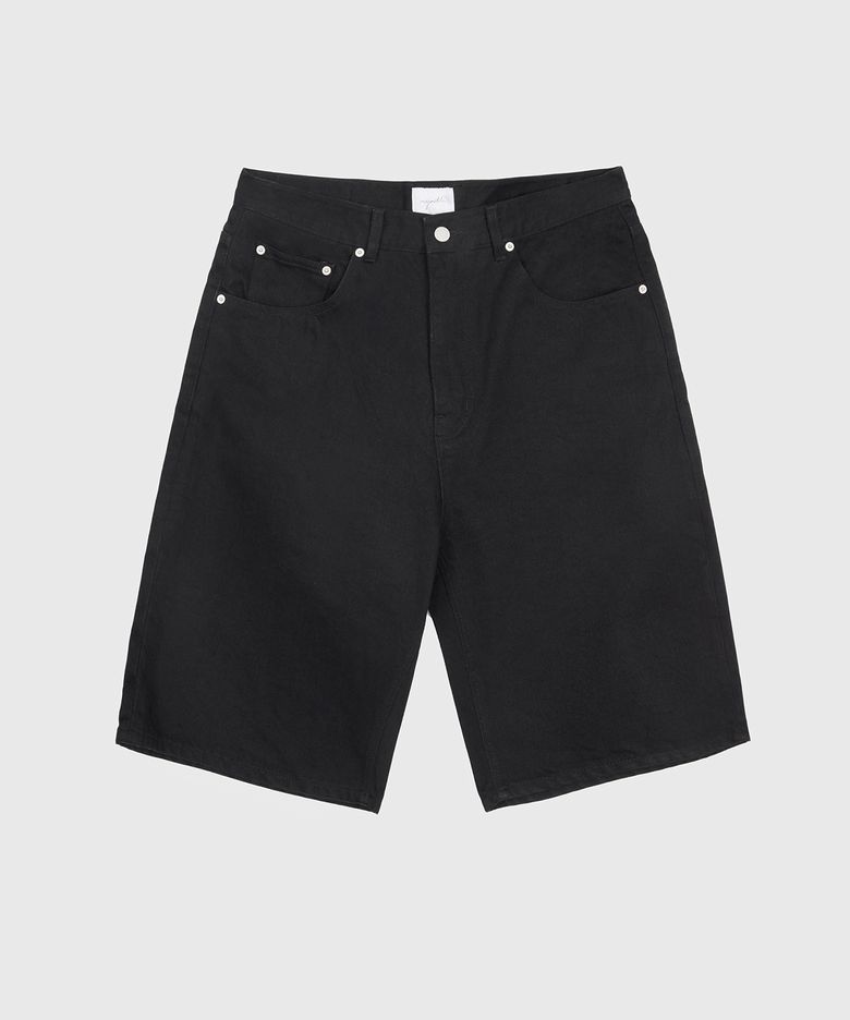 Straight Half Denim Pants - Black