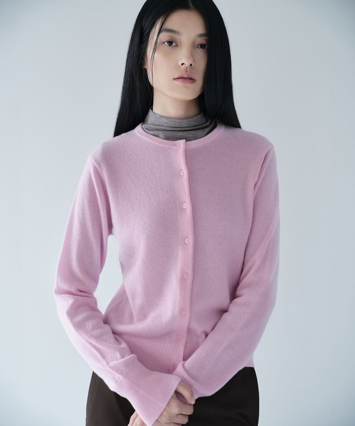 무신사 스탠다드 우먼(MUSINSA STANDARD WOMAN) [플러스] 우먼즈 캐시미어 100 라운드 넥 가디건 [라이트 핑크]