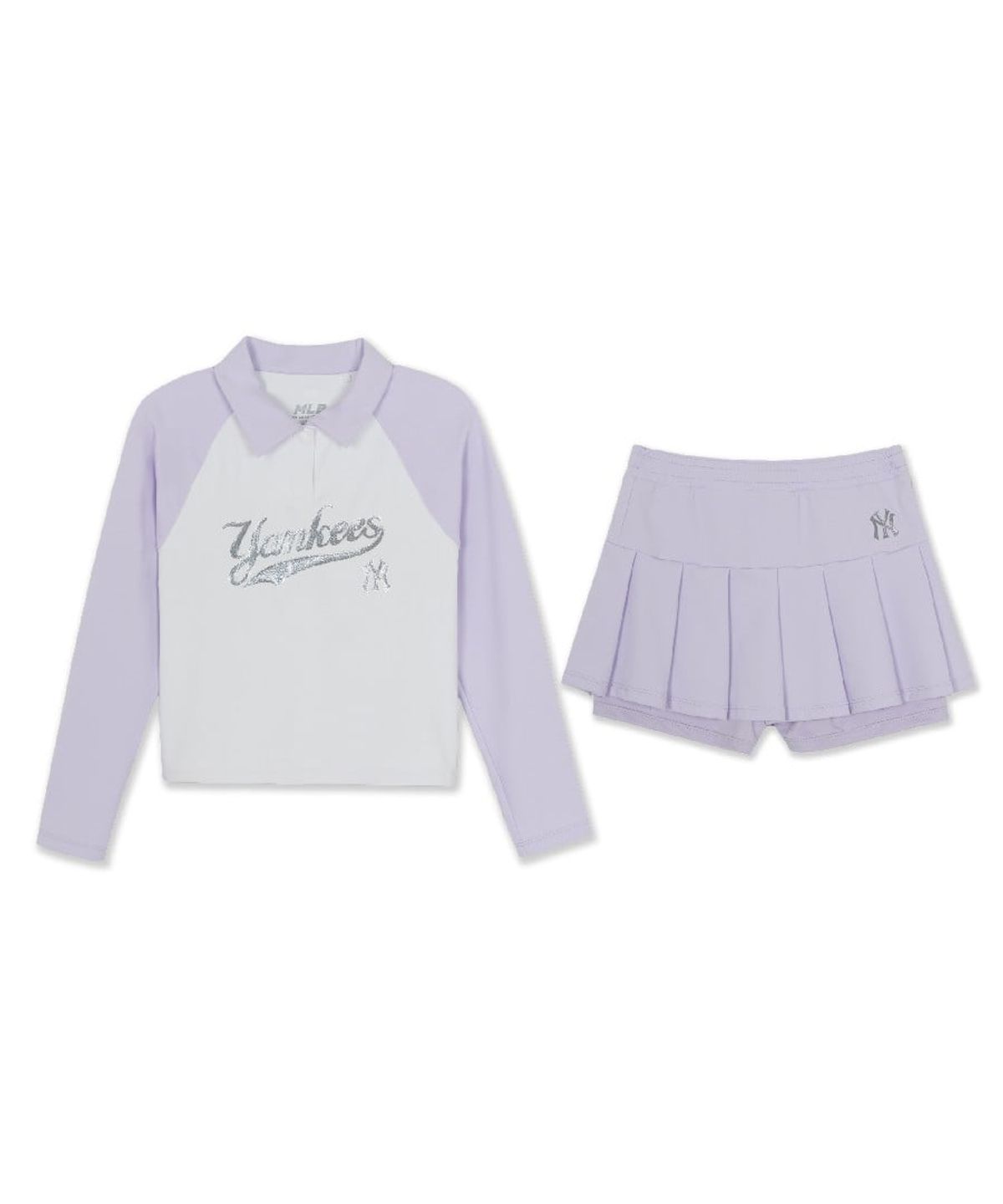 엠엘비 키즈(MLB KIDS) 걸즈 스포티브 카라형 래쉬가드 스커트 세트 NY (Lavender)