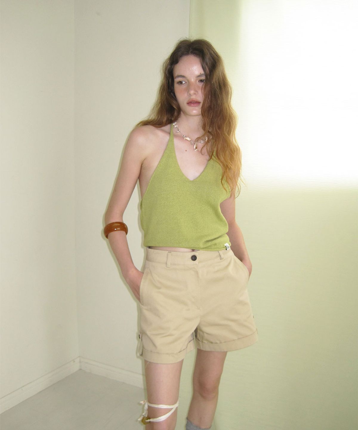 어패럴아카이브(APPAREL ARCHIVE) Rinz halter layered sleeveless - Olive