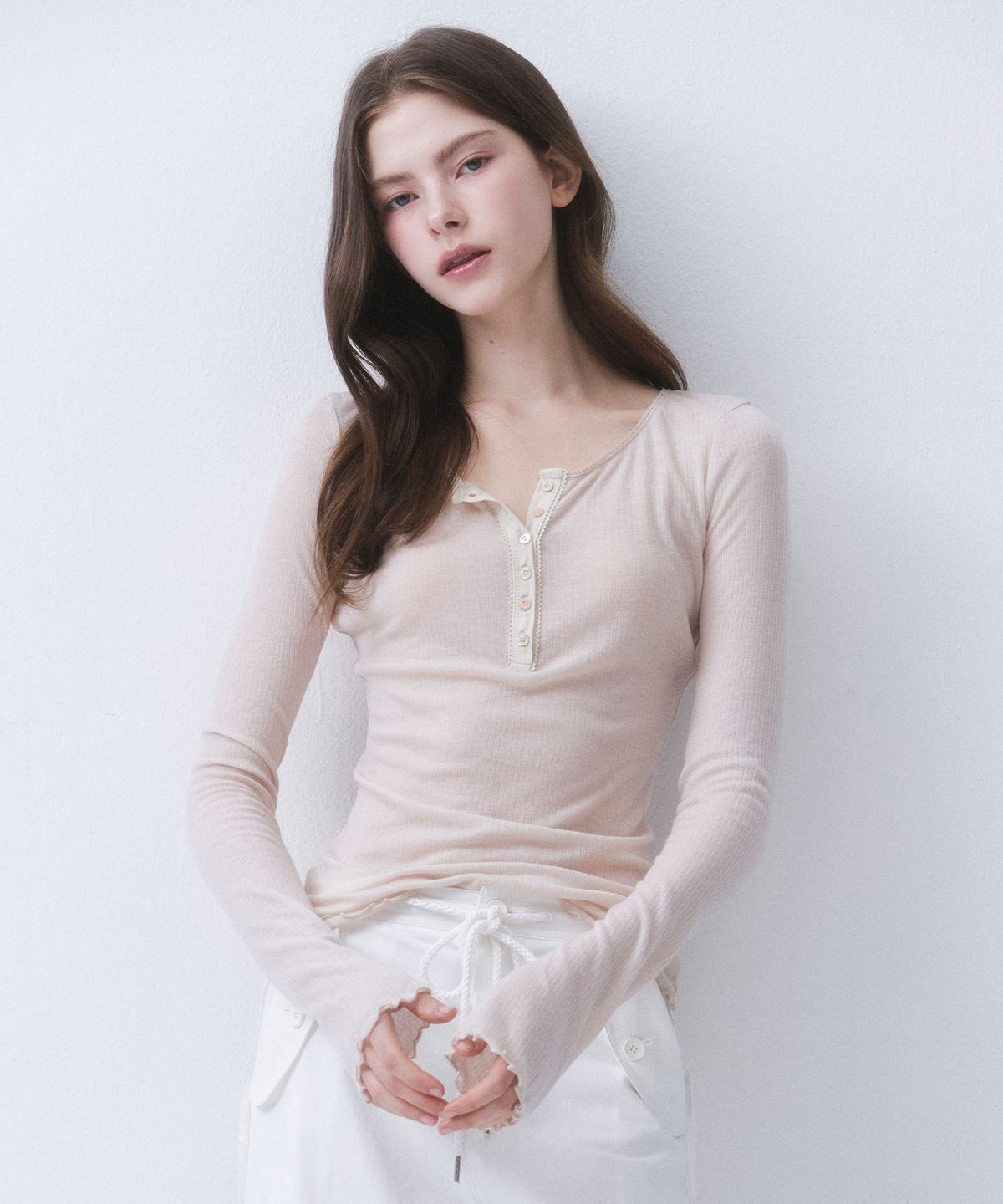 더티스(THETIS) SHEER LACE BUTTON T-SHIRT_TT6S204LS