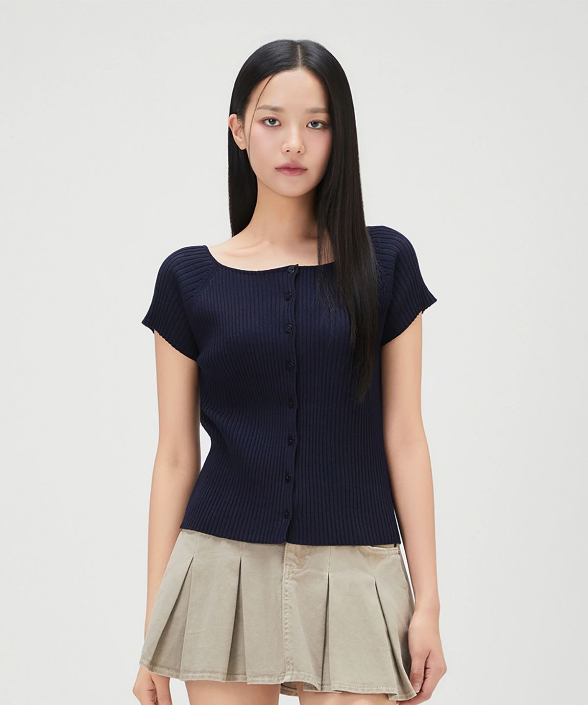 미쏘(MIXXO) 보트넥 캡소매 반팔 가디건_MIWCKG603T