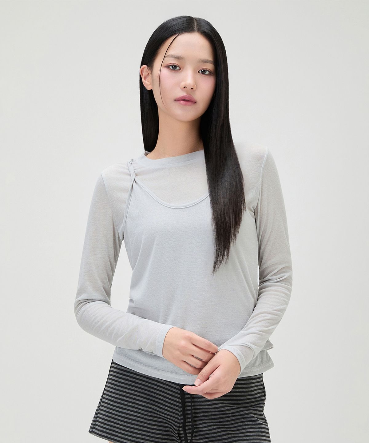 미쏘(MIXXO) 꼬임 레이어드 긴팔 티셔츠_MIWLWG41SS