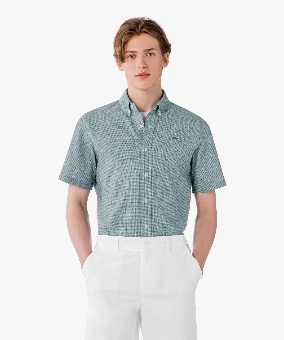 라코스테(LACOSTE) 남성 반팔 린넨 혼방 체크 셔츠 CH367E-56G 132