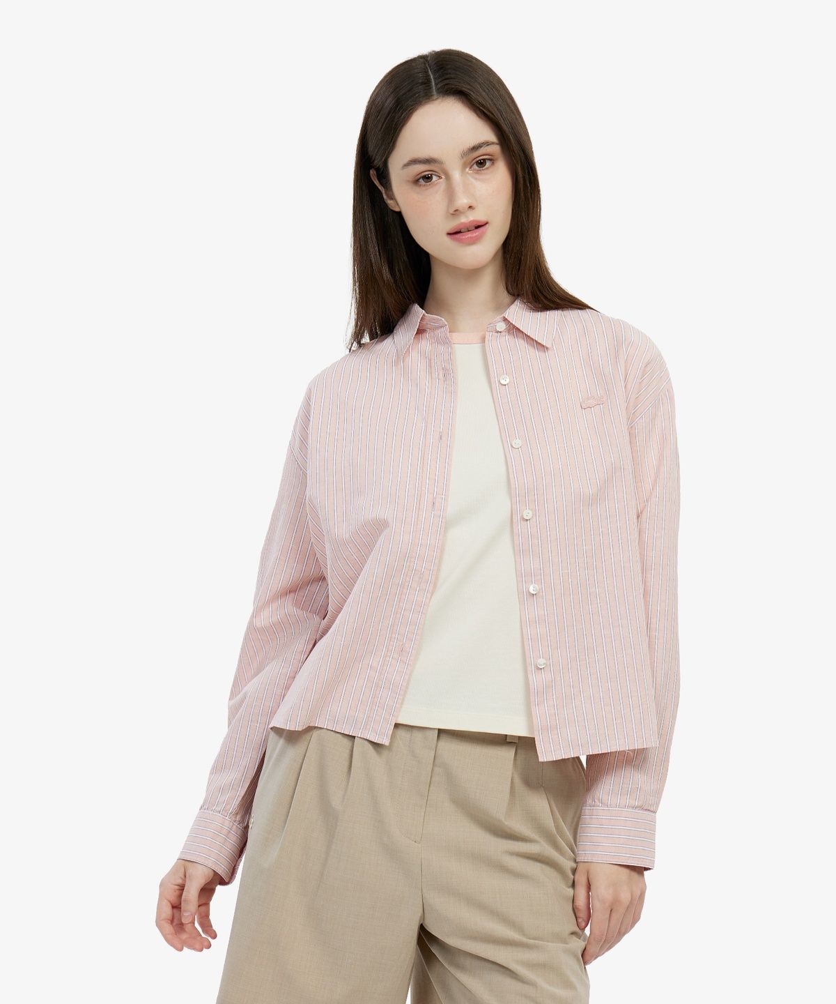 라코스테(LACOSTE) 여성 코튼 린넨 크롭 셔츠 CF006E-56G UI2