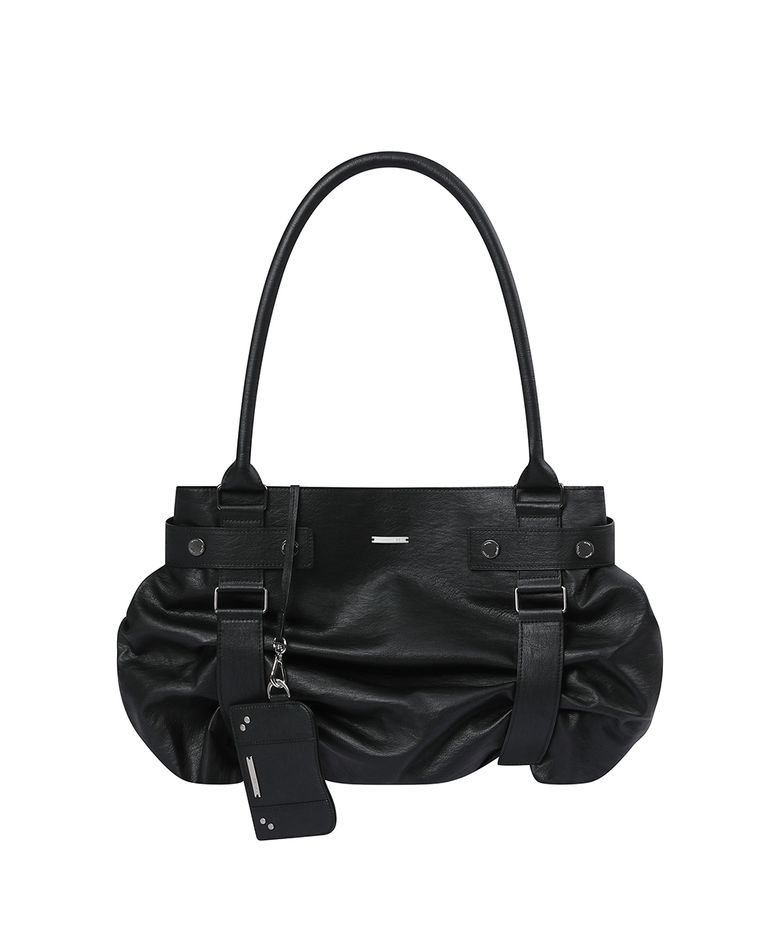 Pleats belted big bag and wallet BLACK