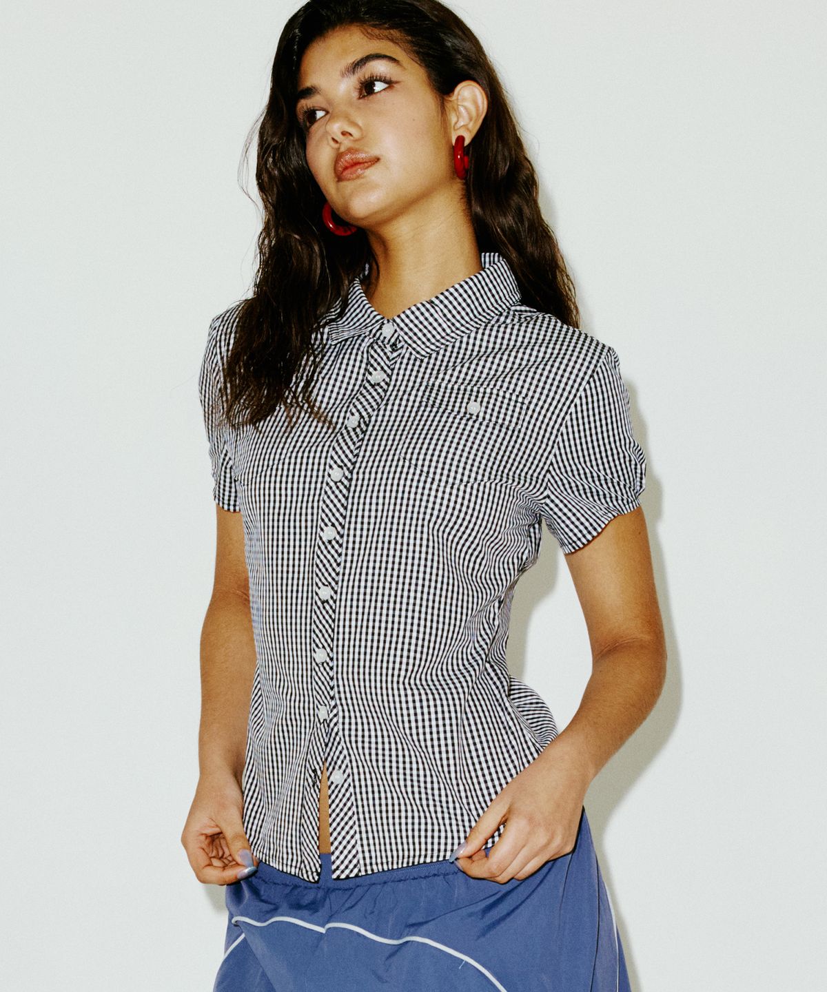 엔와이엑스엑스(NYXX) CHECK BLOUSE NAVY