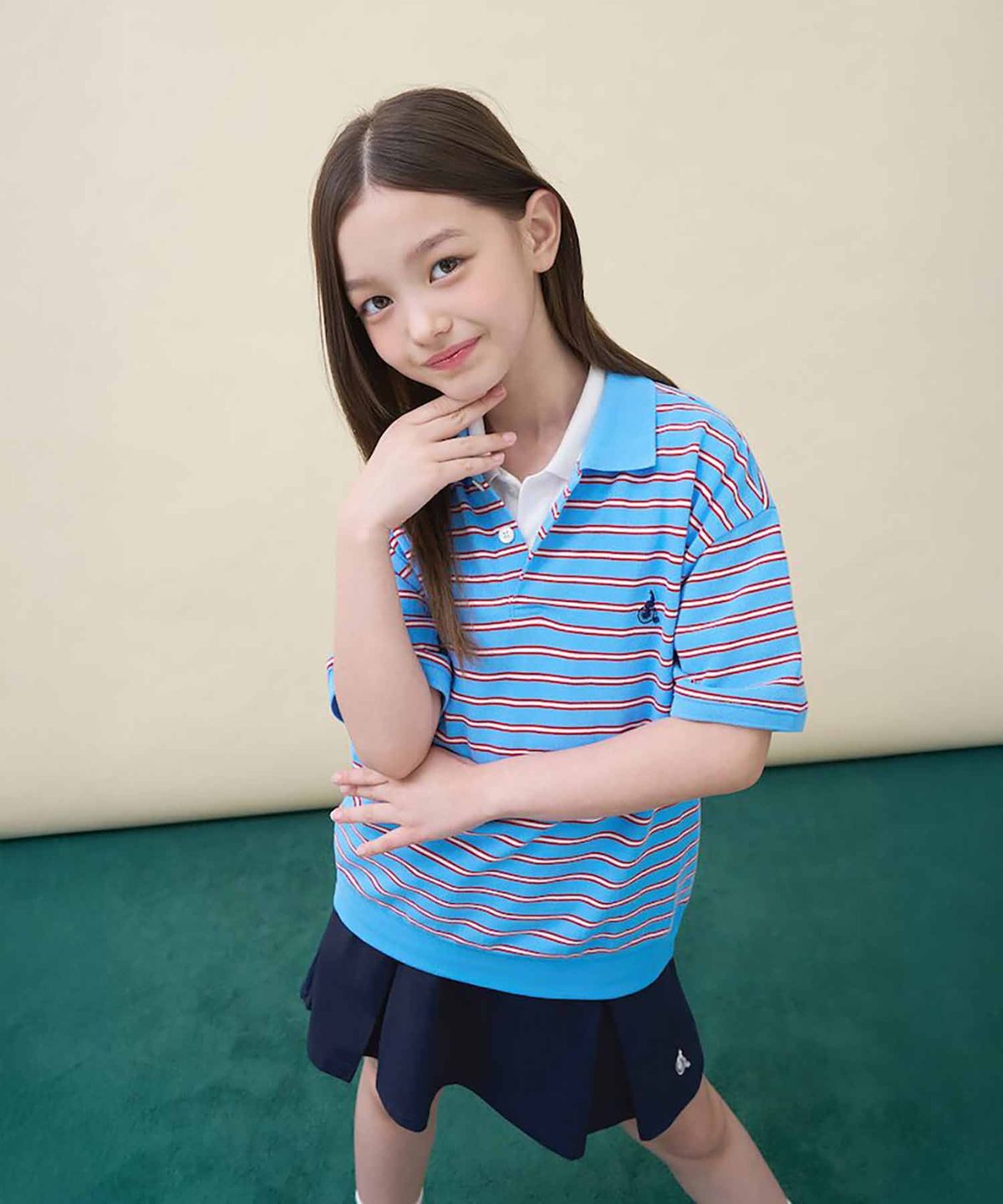 빈폴 키즈(BEANPOLE KIDS) 사토리얼 스트라이프 티카라 반소매 티셔츠 - 스카이 블루 (BI6442U09Q)
