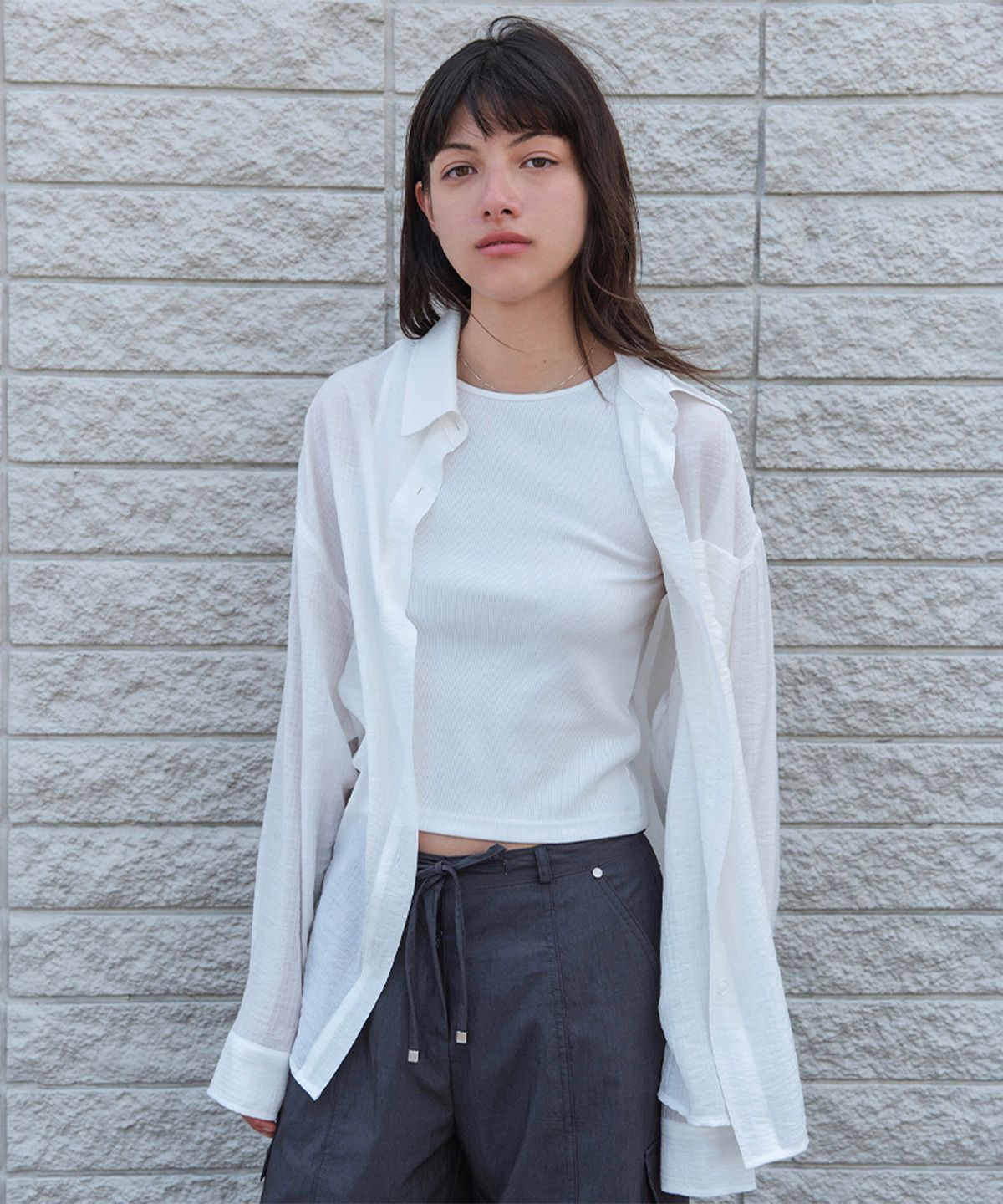 썸웨어버터(SOMEWHEREBUTTER) Pure Sheer Over-Fit Shirts - Ivory