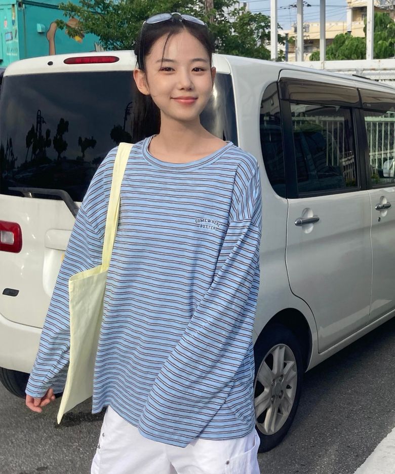 Sunkiss Stripe Long Top - Light Blue
