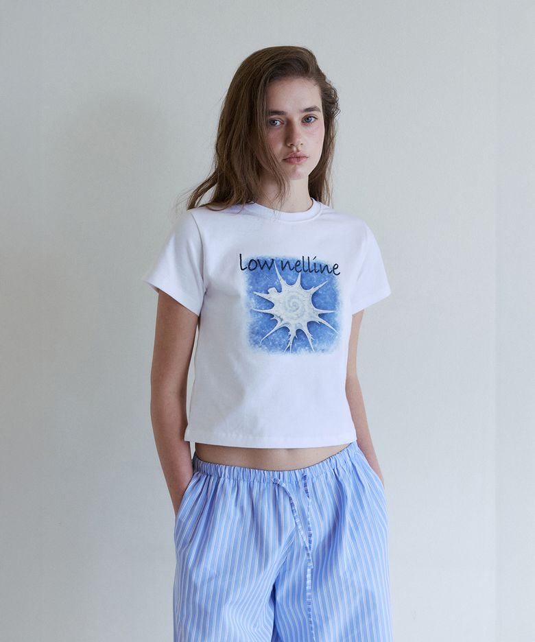 LOW SHELL CRACK PRINTED SLIM T-SHIRT_WHITE