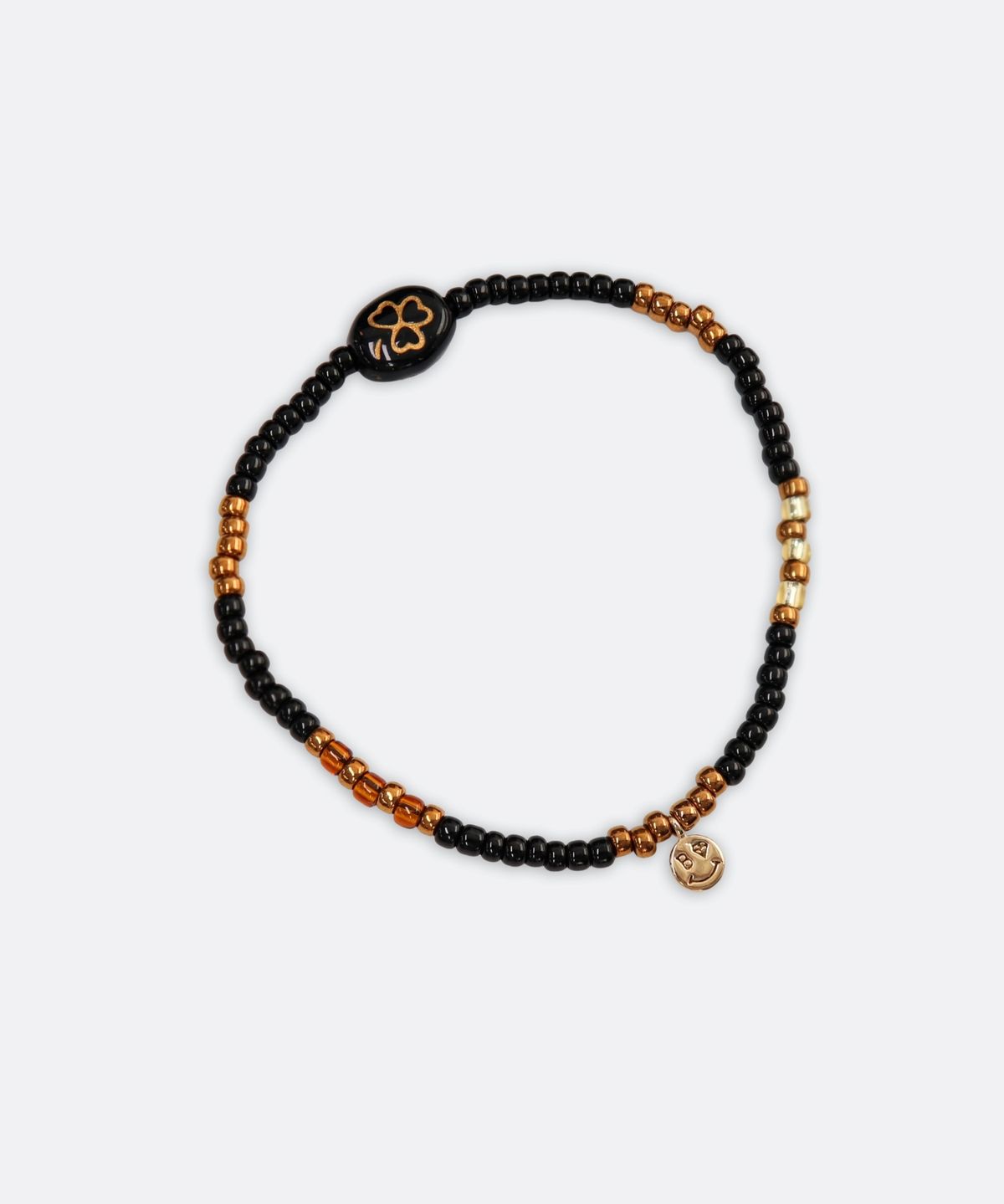 봉보(BONBEAU) Clover glass ball black beads Bracelet 클로버 글라스볼 스마일 참 블랙 비즈 팔찌