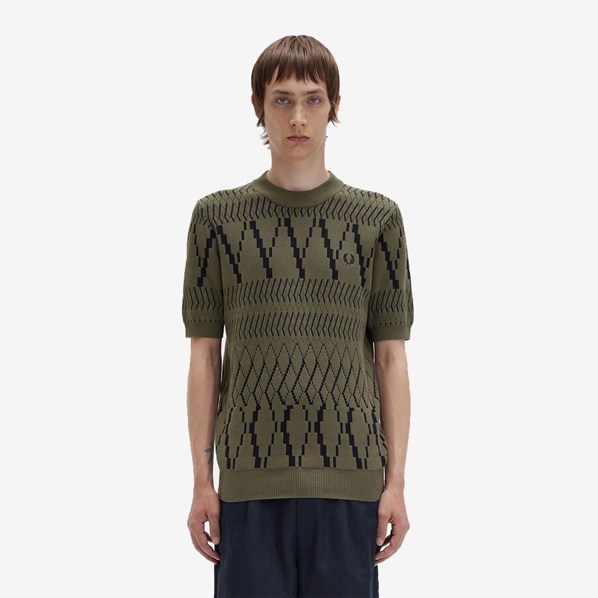 프레드페리(FRED PERRY) [Sharp] 아가일 패널 니트 티셔츠 (Q55) AFPM2315552-Q55