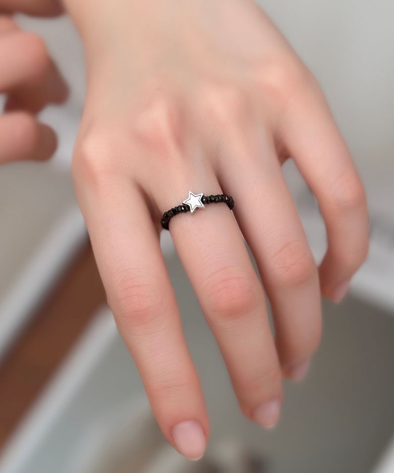 Black spinel star charm beads Ring 925실버 스타 참 원석 블랙스피넬 비즈 반지