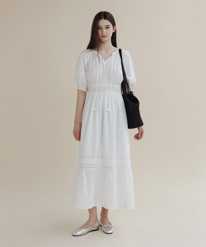 BLOSSOM SHIRRING ONE PIECE_WHITE