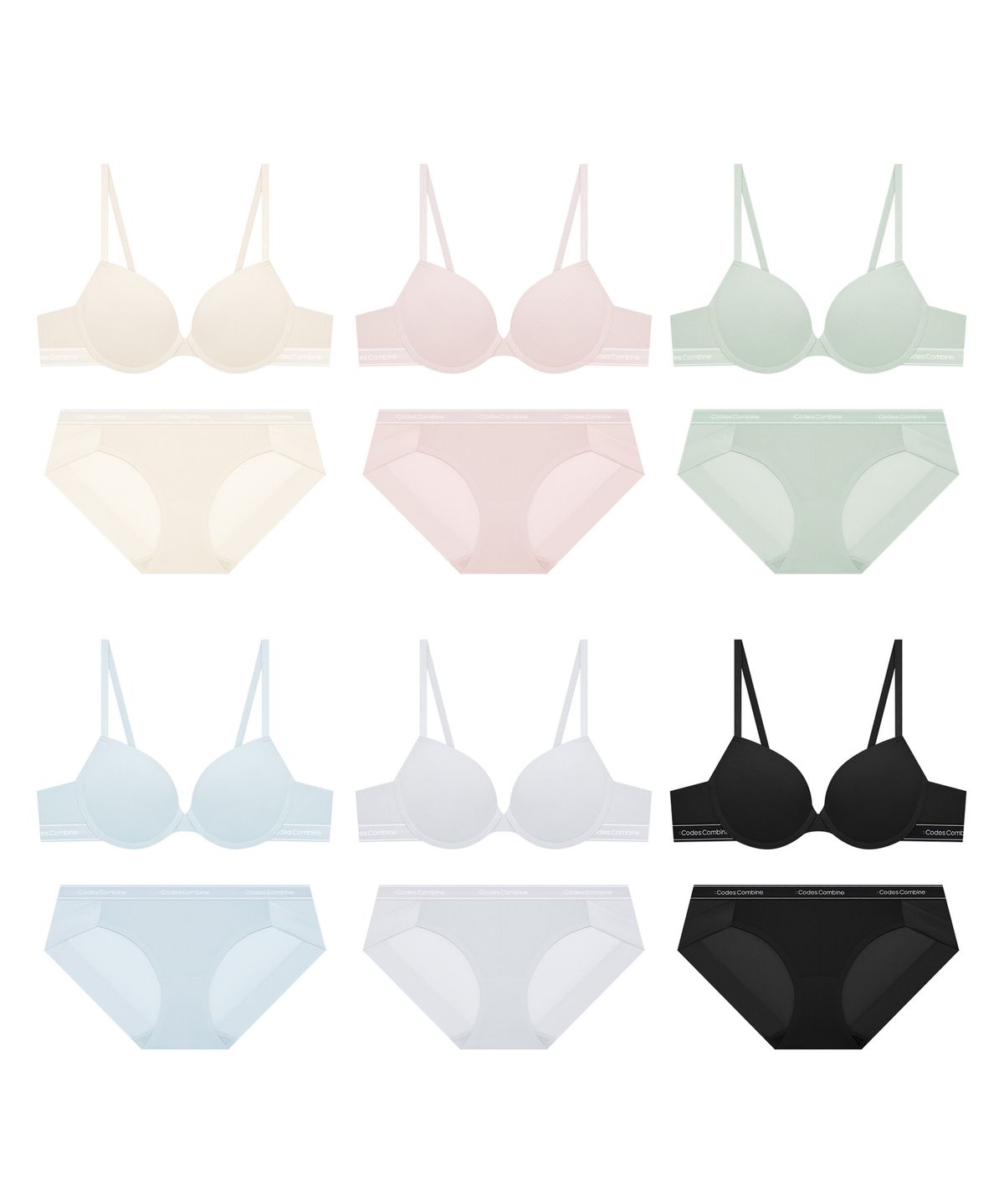 코데즈컴바인 이너웨어(CODES COMBINE INNERWEAR) 쉘론 쿨메쉬 라인포인트 브라 햄팬티 세트_6Colors