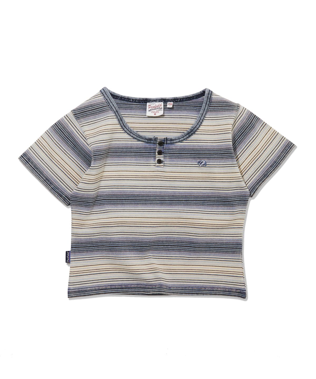 펜필드(PENFIELD) 스트라이프 헨리넥 여성 반팔티 블루_FS2KT44F