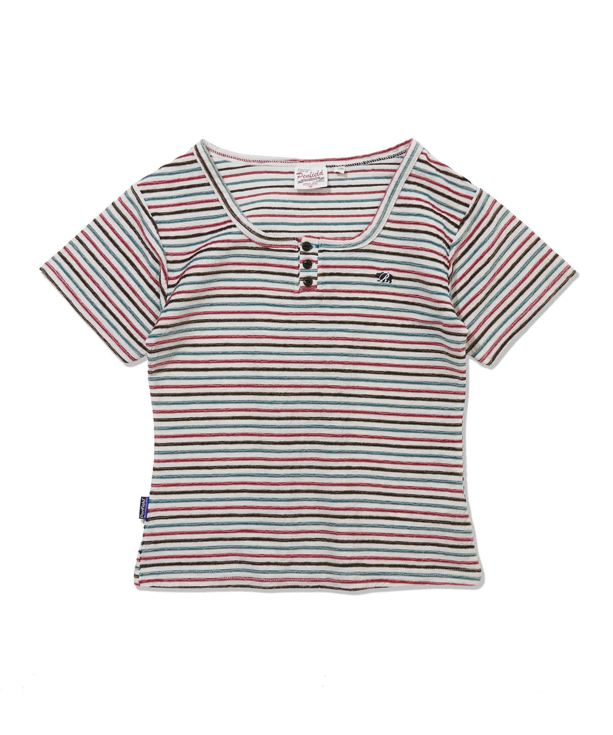펜필드(PENFIELD) 자카드 스트라이프 스퀘어넥 반팔티 화이트_FS2KT43F
